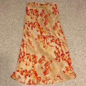 Harari Small Silk Maxi Skirt Red Pink and Tan
